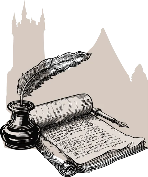 Pen and parchment illustration